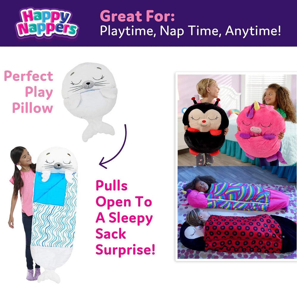 Happy Nappers Sammy The Seal 54 inch Pillow to Sleepy Sack - Medium