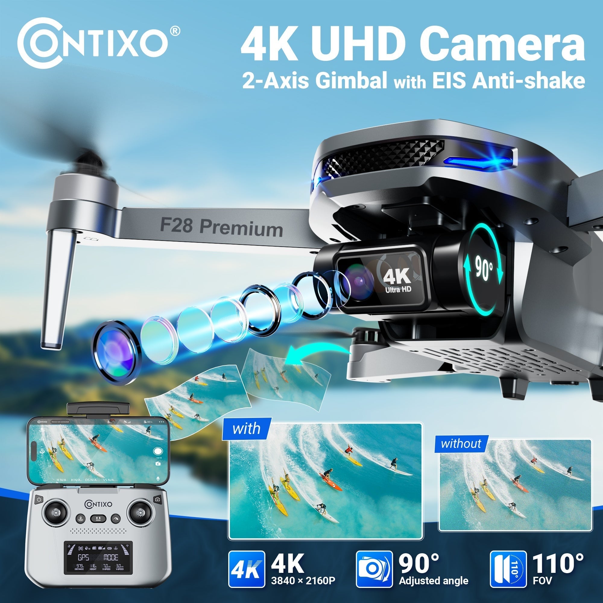 Contixo F28-Premium GPS 4K Gimbal Camera Drone With Carrying Case