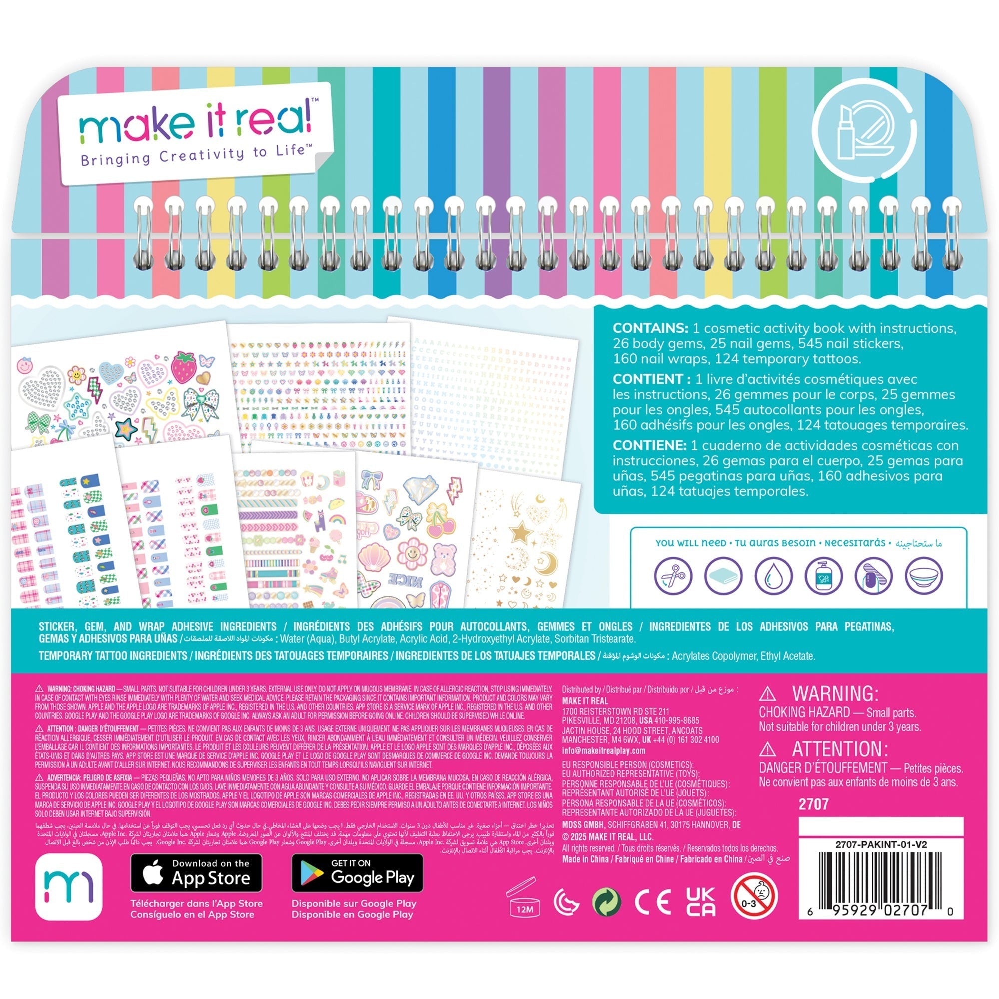 Make It Real Bejeweled Cosmetic Activity Kit - Nail Art & Body Gems for Kids, 8+