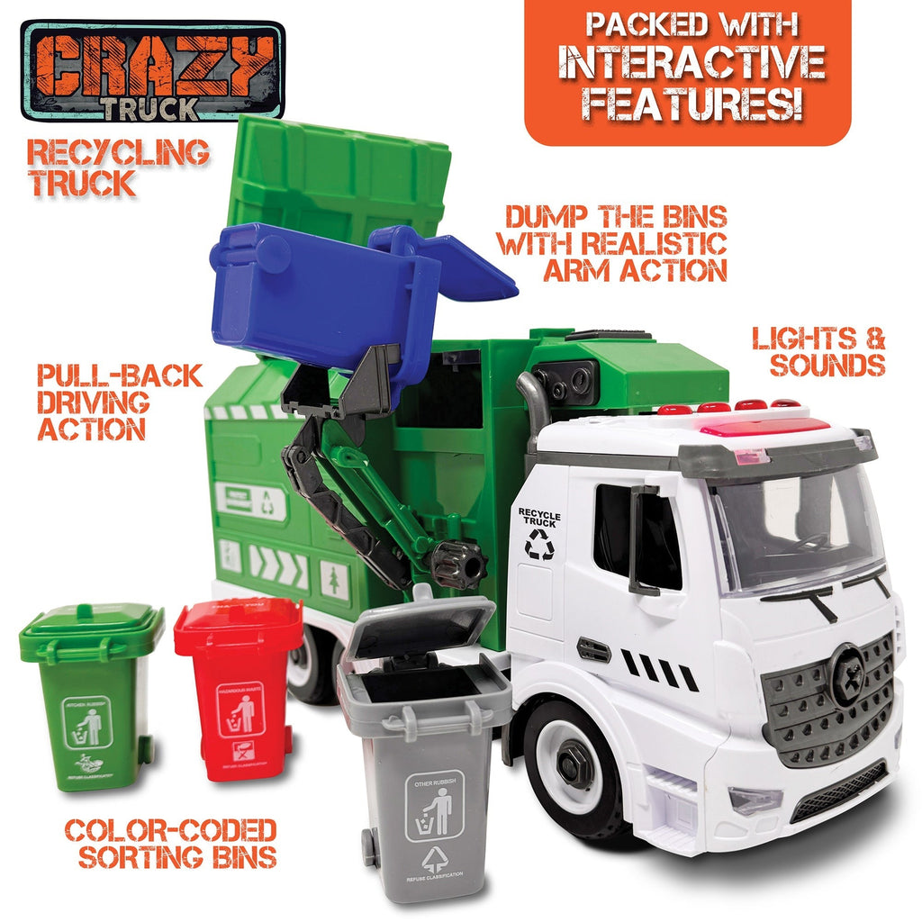 Crazy Truck City Recycler - 1:16 Scale Interactive Toy Recycling Truck