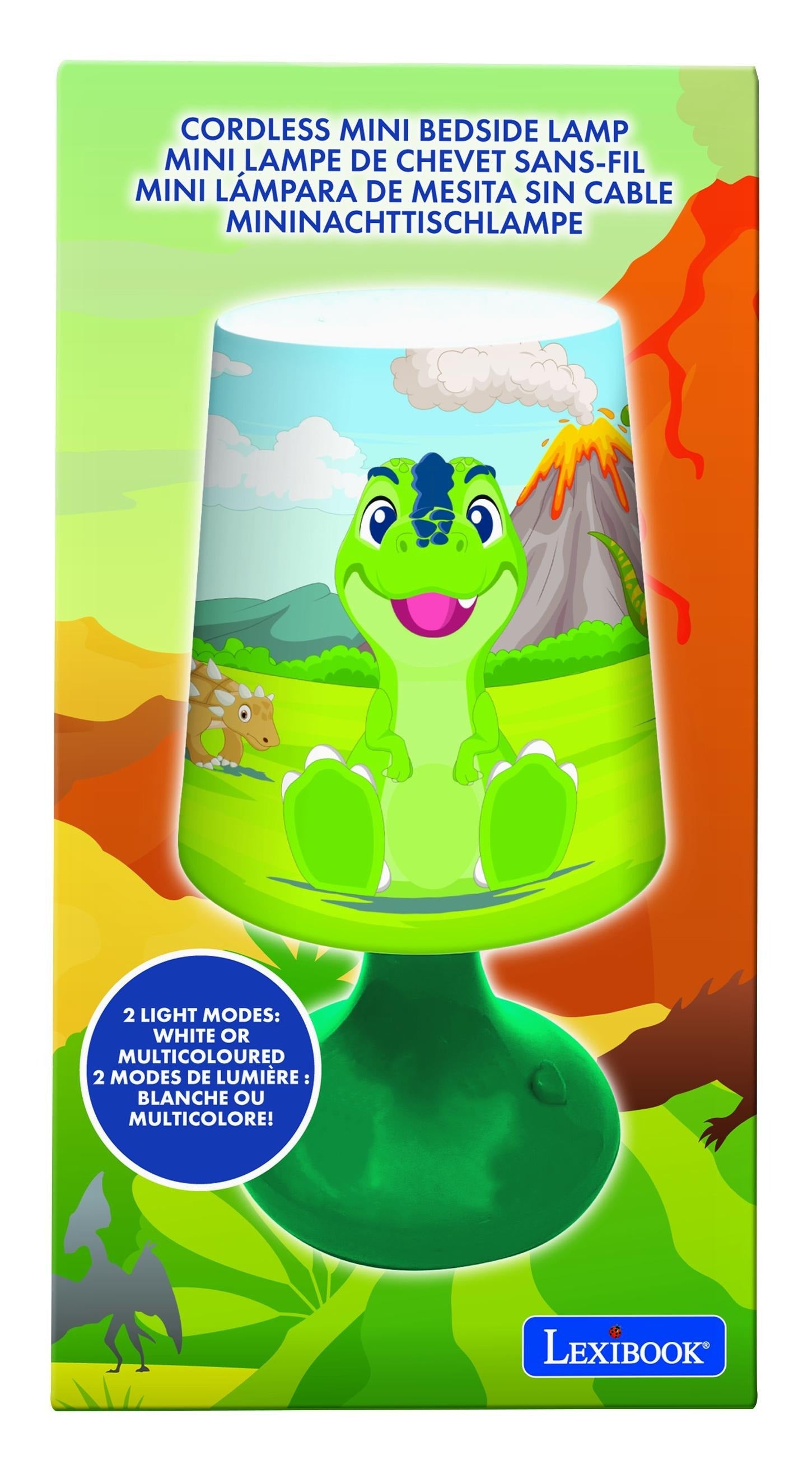 LEXIBOOK Dinosaur-Themed LED Wireless Mini Bedside Lamp - Multicolor
