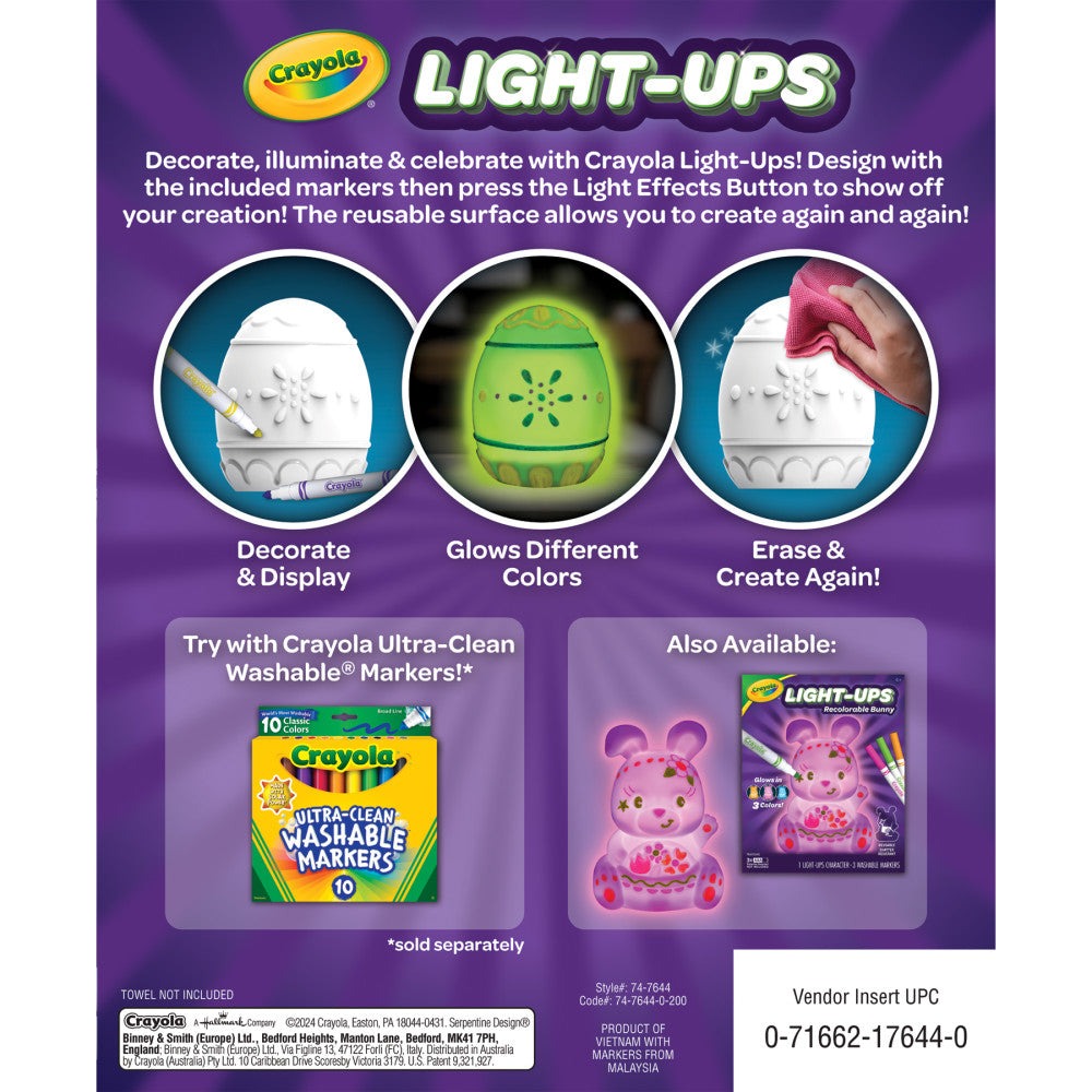 Crayola Light-Ups Recolorable Egg with Washable Markers - Red, Blue, Green
