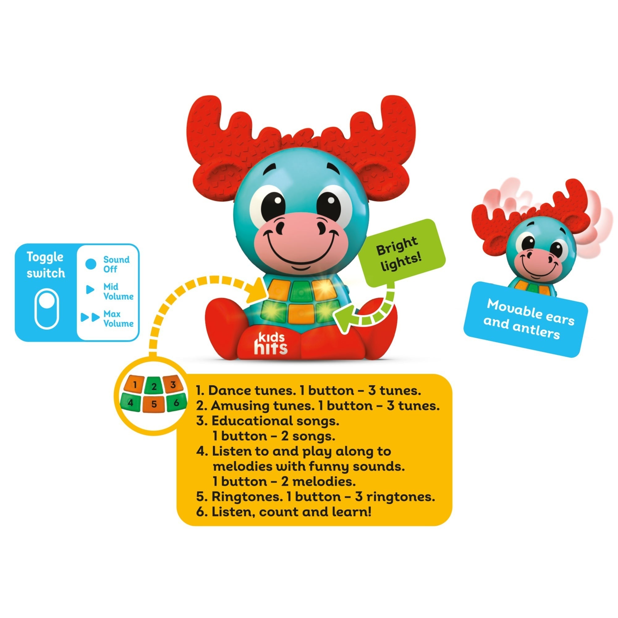 Kids Hits Babykins Moose Interactive Lights & Sounds Musical Toy With ABC & Counting