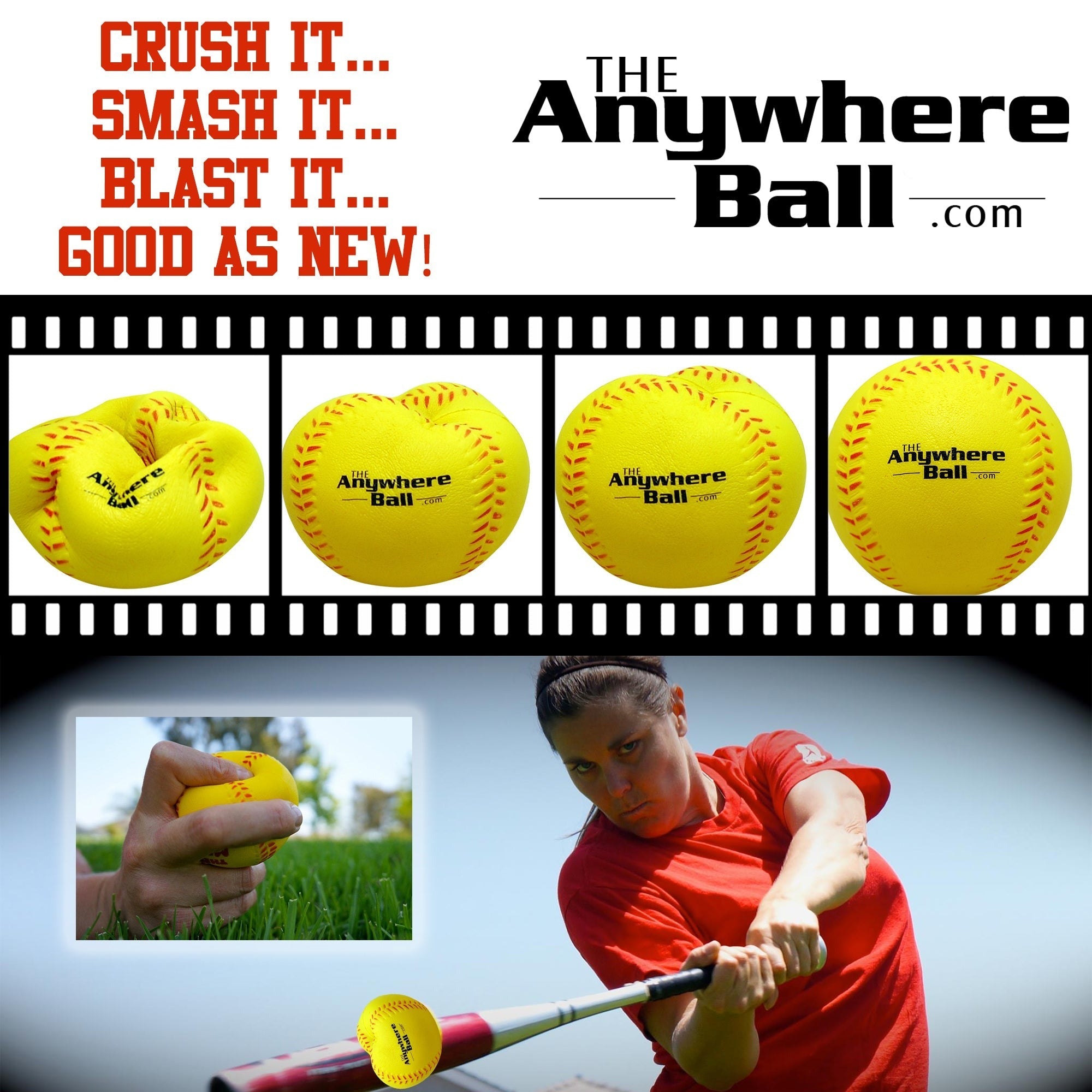 Anywhere Sports: The Anywhere Ball Squishy Foam Training Set - 6-Pack, 3" Yellow Balls for Baseball & Softball, Waterproof, Kids 3+