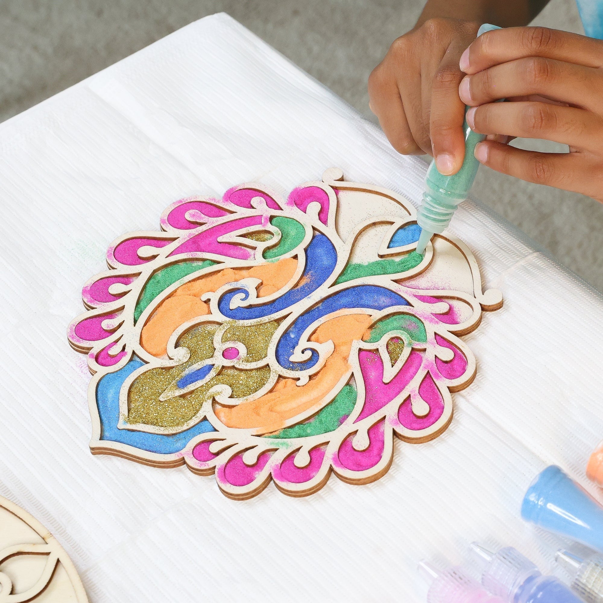 Kulture Khazana Wooden Rangoli 2-In-1 Sand Art & Paint Kit