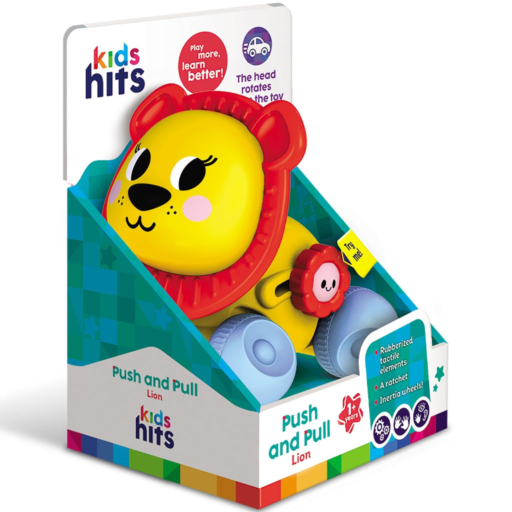 Kids Hits Push & Pull Lion With Inertia Wheels And Rotating Head