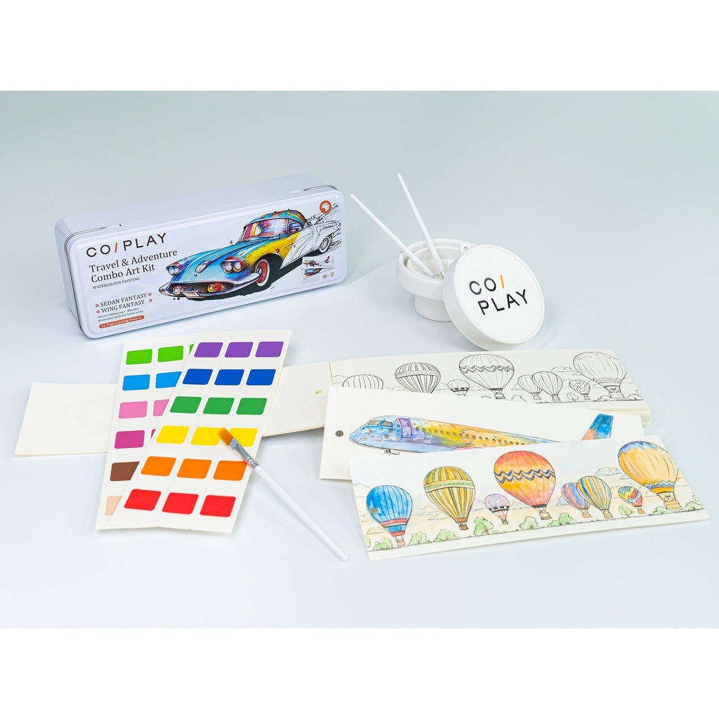 COIPLAY Watercolor Art Kit - Travel & Adventure - 648 Colors, 52 Bookmarks, Brushes & Tin Case