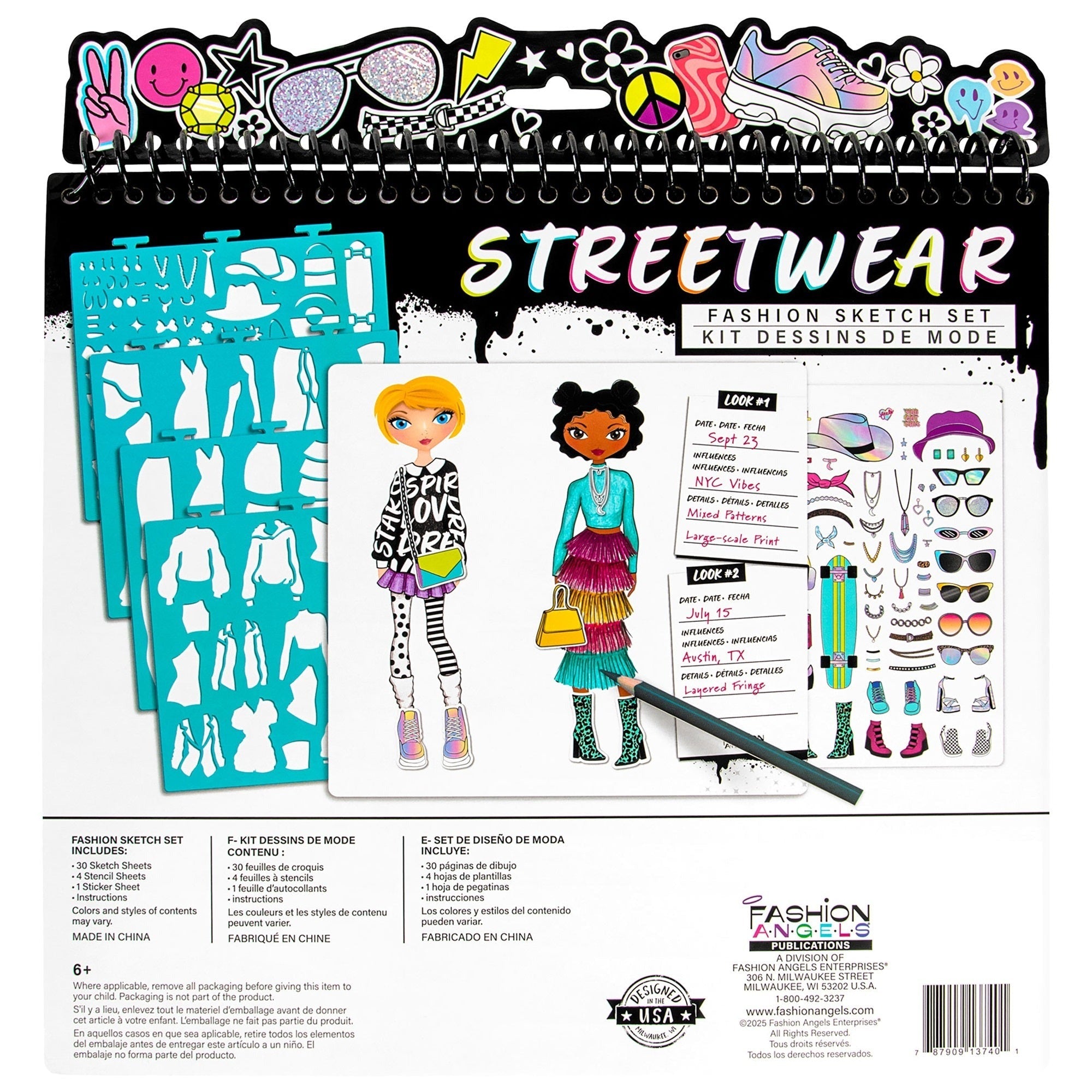 Fashion Angels Streetwear Sketch Portfolio With 30 Sheets And Stencils