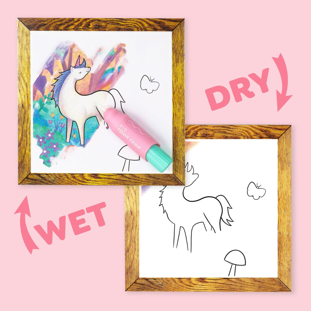 Tiger Tribe Magic Water Painting World Unicorn 4 Reusable Cards With Mess-Free Reveal