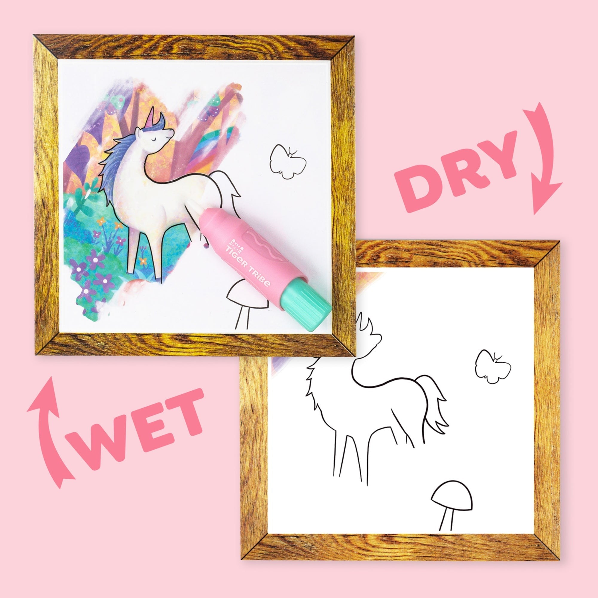Tiger Tribe Magic Water Painting World Unicorn 4 Reusable Cards With Mess-Free Reveal