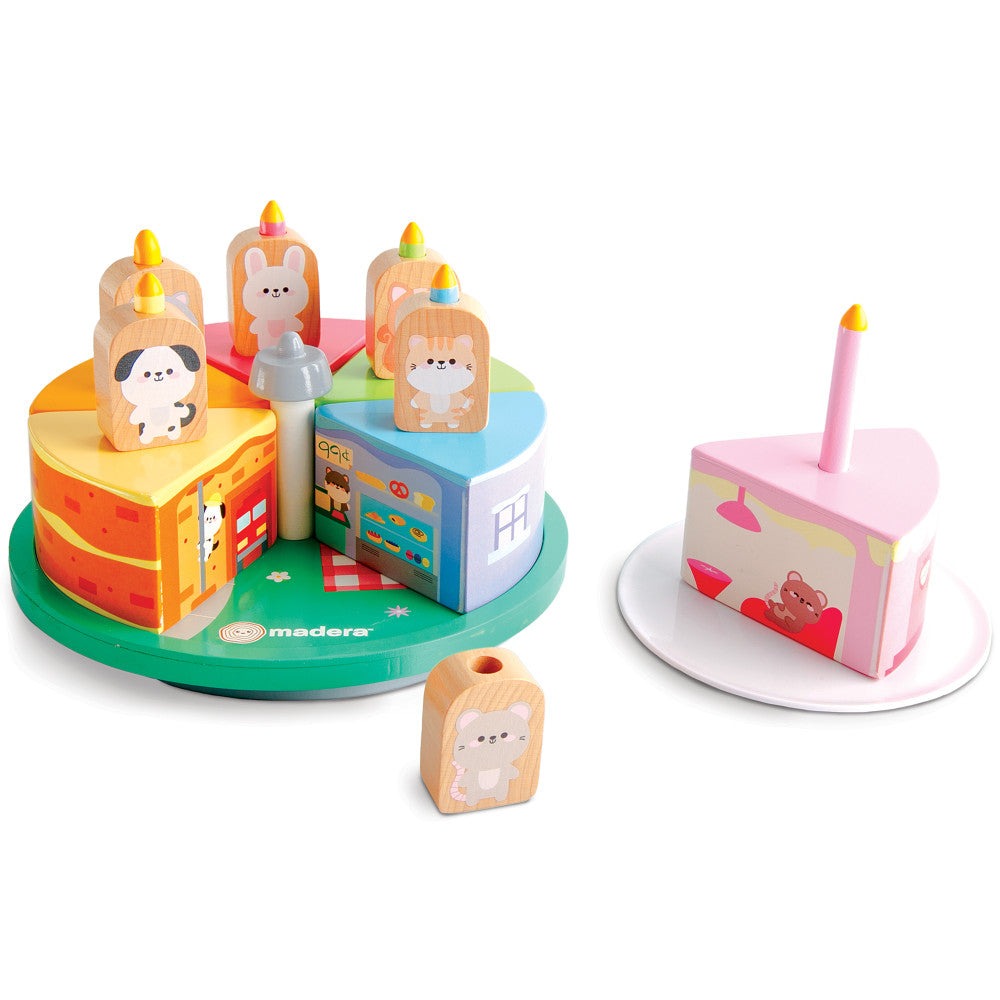 Madera Wood Cakeville Playset - Whimsical Wooden Activity Scene, Age 3+