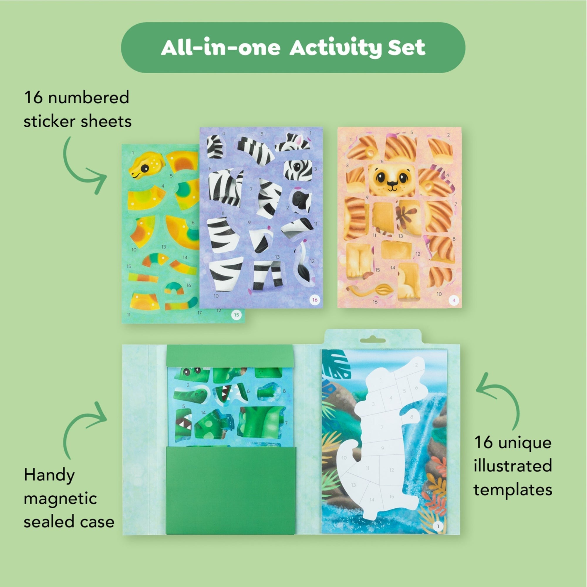 Tiger Tribe Sticker By Numbers Animal Adventure Creative Art Set With 16 Templates