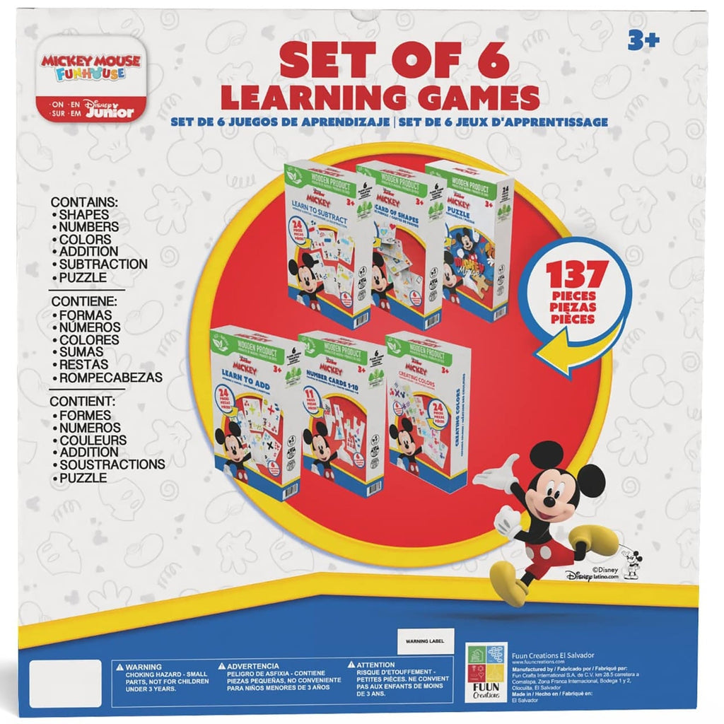 Disney Mickey Mouse 6-In-1 Wooden Learning Games Set With Bilingual Flashcards