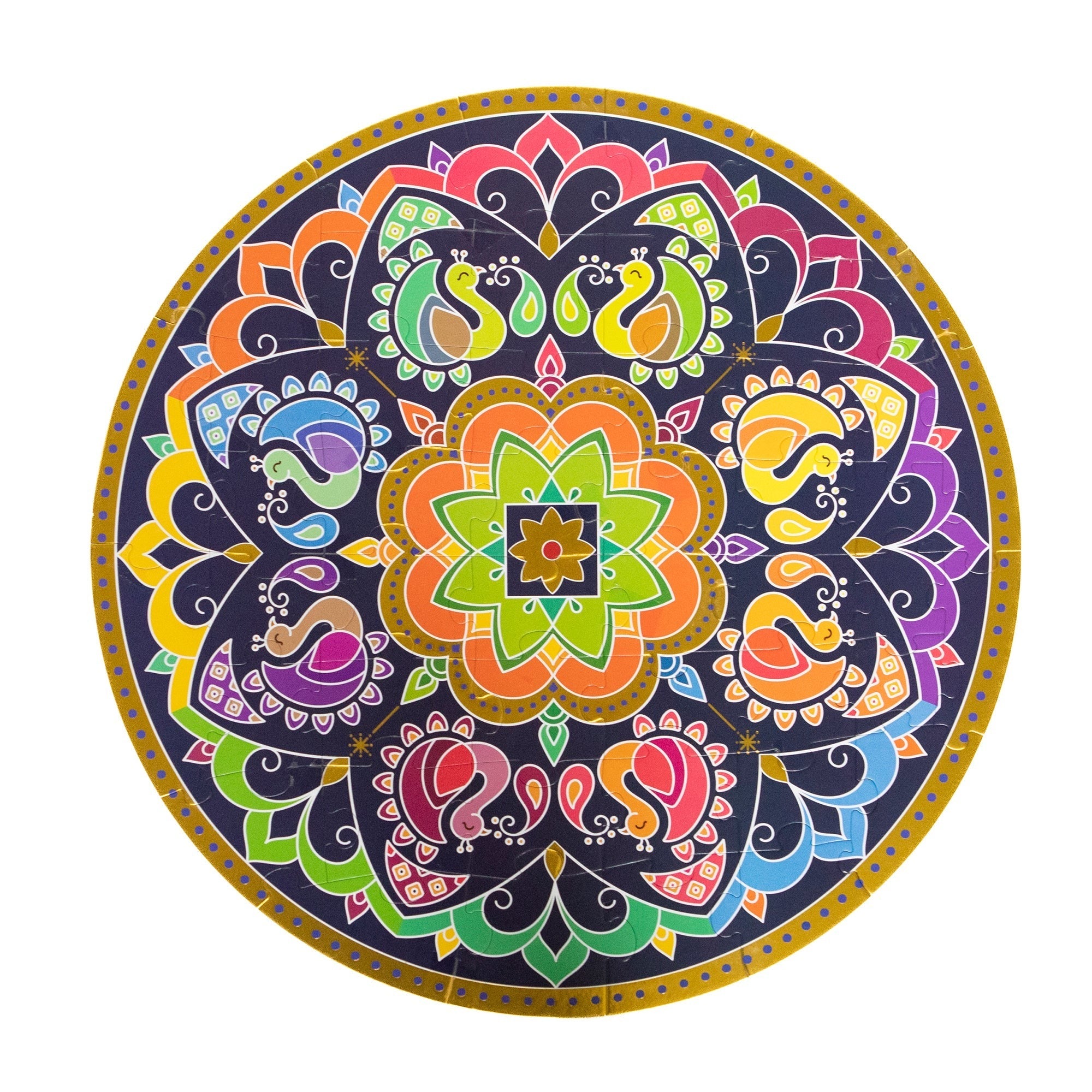 Kulture Khazana Rangoli Mandala 48-Piece Circular Floor Puzzle & Coloring Sticker Book Bundle