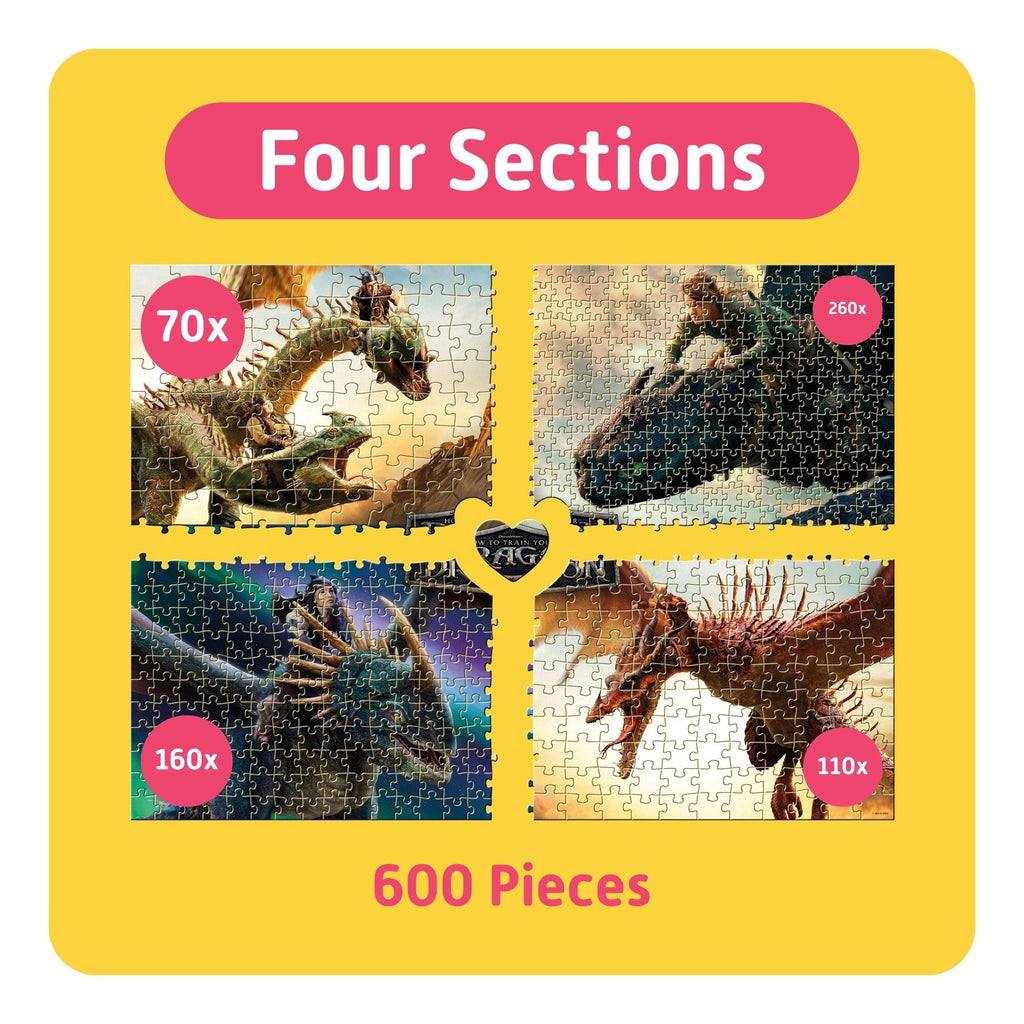 How to Train Your Dragon TeamPuzzle 600-Piece Puzzle, 4 Jigsaw Sections, 27x19"