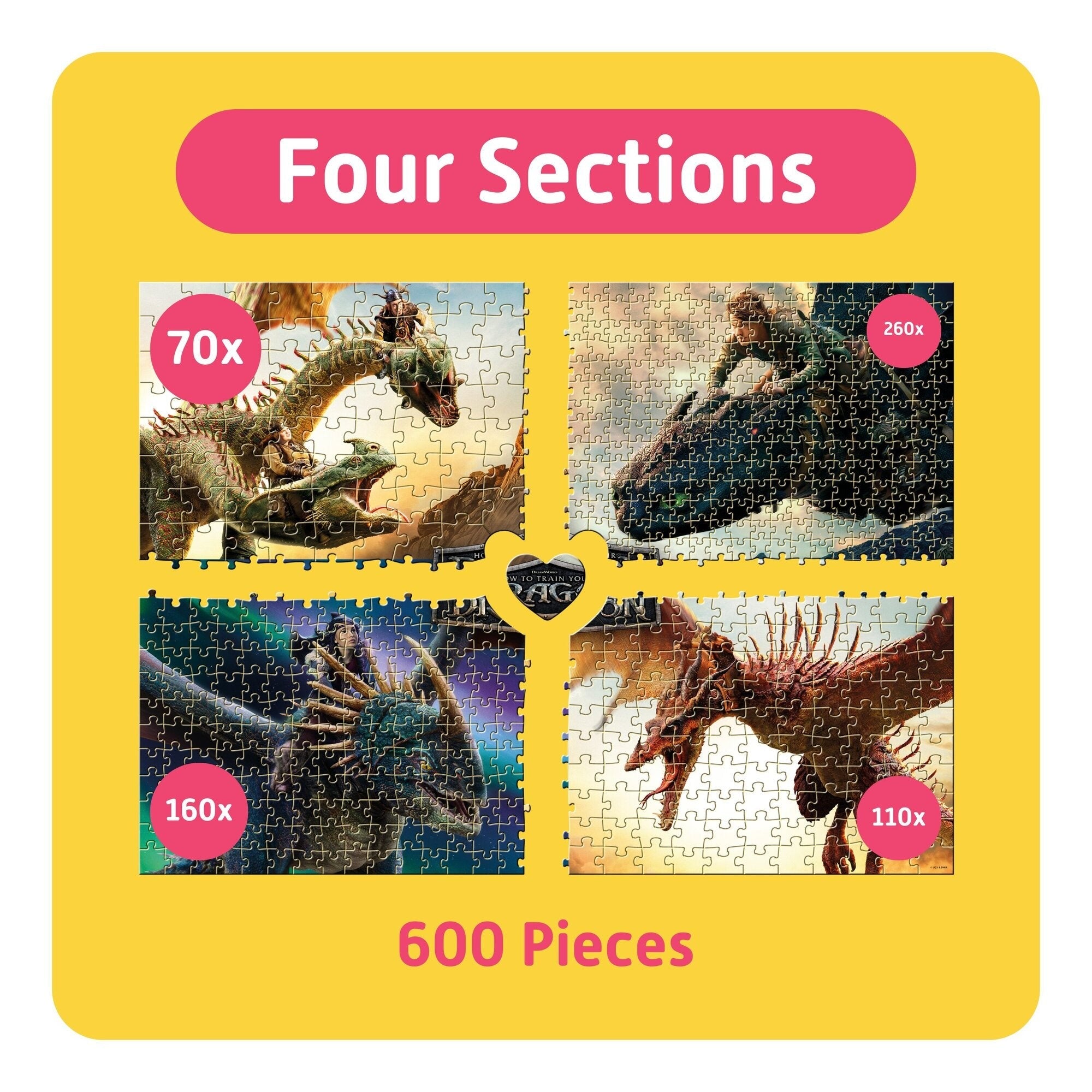 How to Train Your Dragon TeamPuzzle 600-Piece Puzzle, 4 Jigsaw Sections, 27x19"