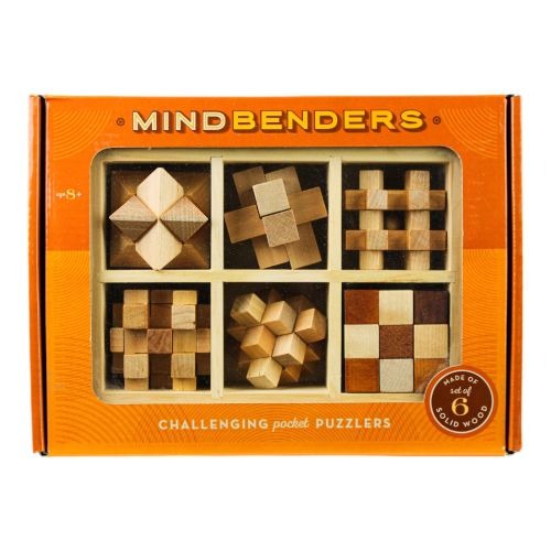 Classic Wooden MindBenders 6-Pack Puzzle Set - Intricate Brain Teasers