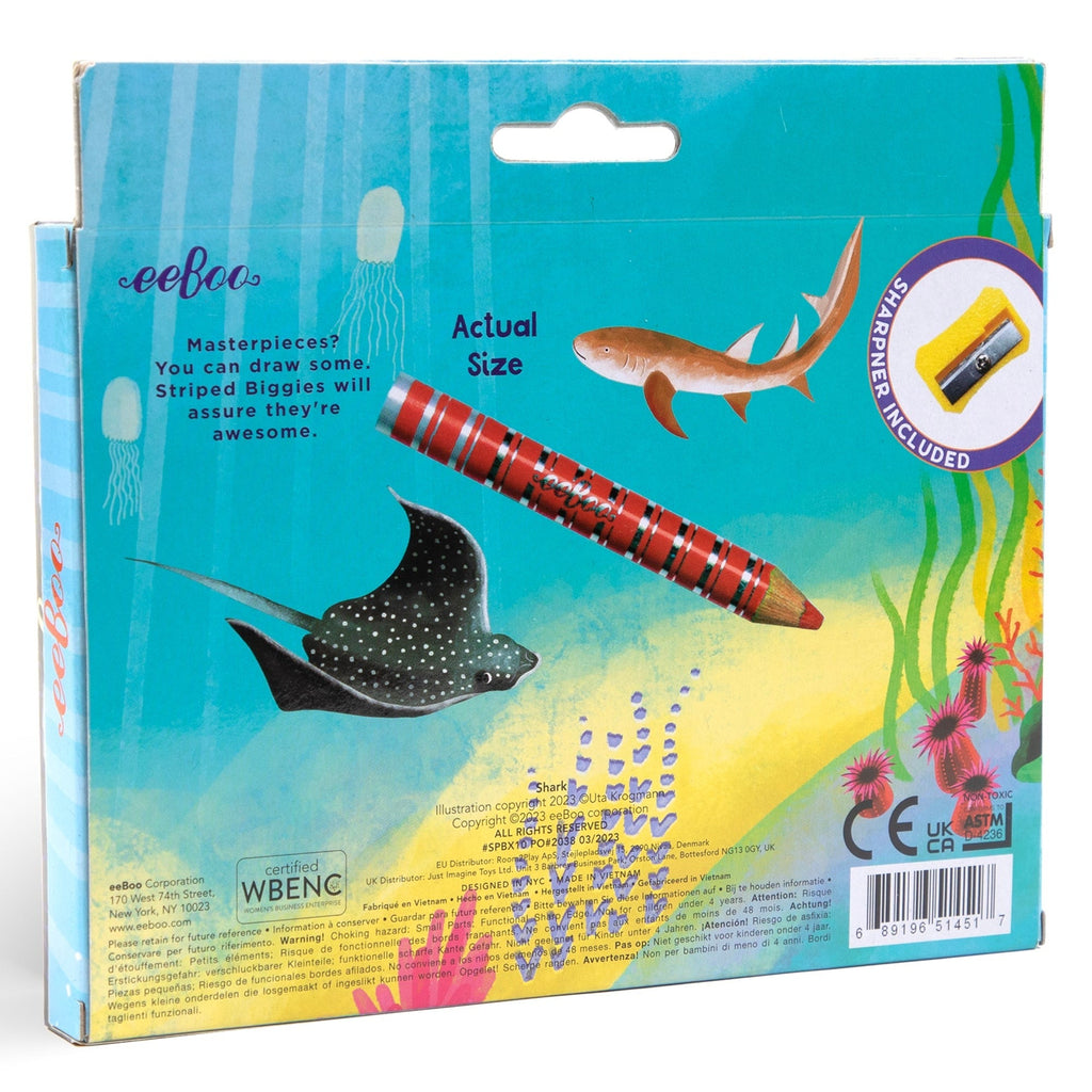 eeBoo Shark Striped Biggies 12-Piece Chunky Color Pencil Set