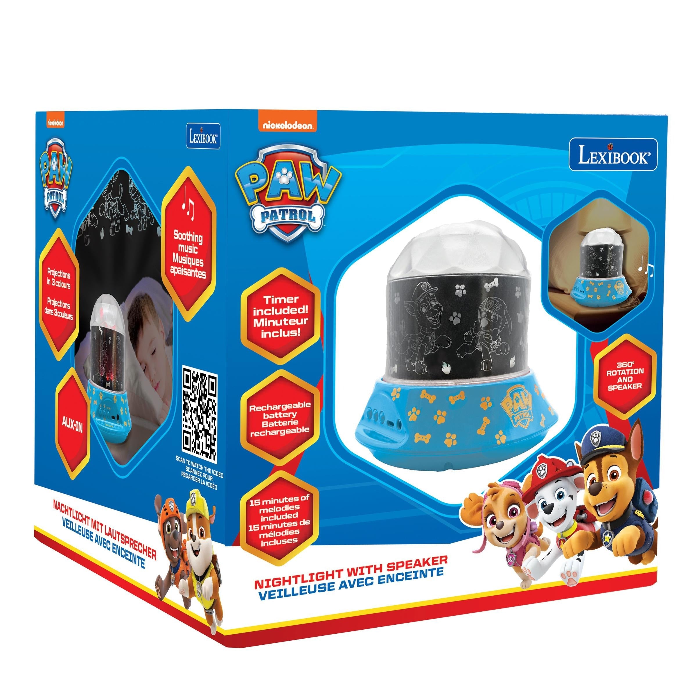 Paw Patrol Nightlight Projector with Speaker - Chase & Friends Multicolor