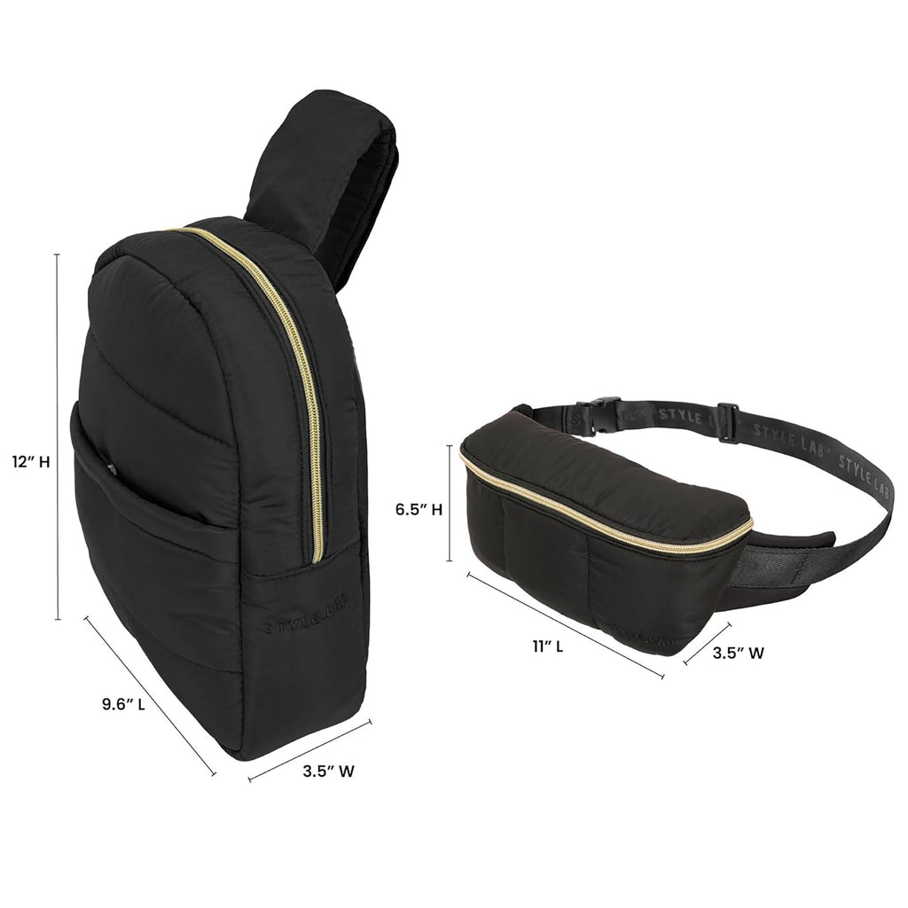 Style.Lab Bekah Puffer Feather-Light Dual Bag Set - Black