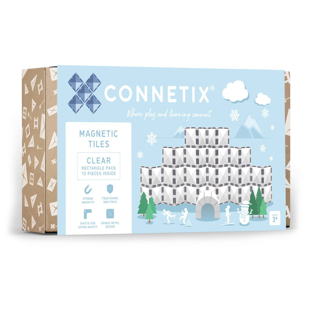 Connetix Magnetic Tiles Clear Rectangle Pack, 12-Piece Set