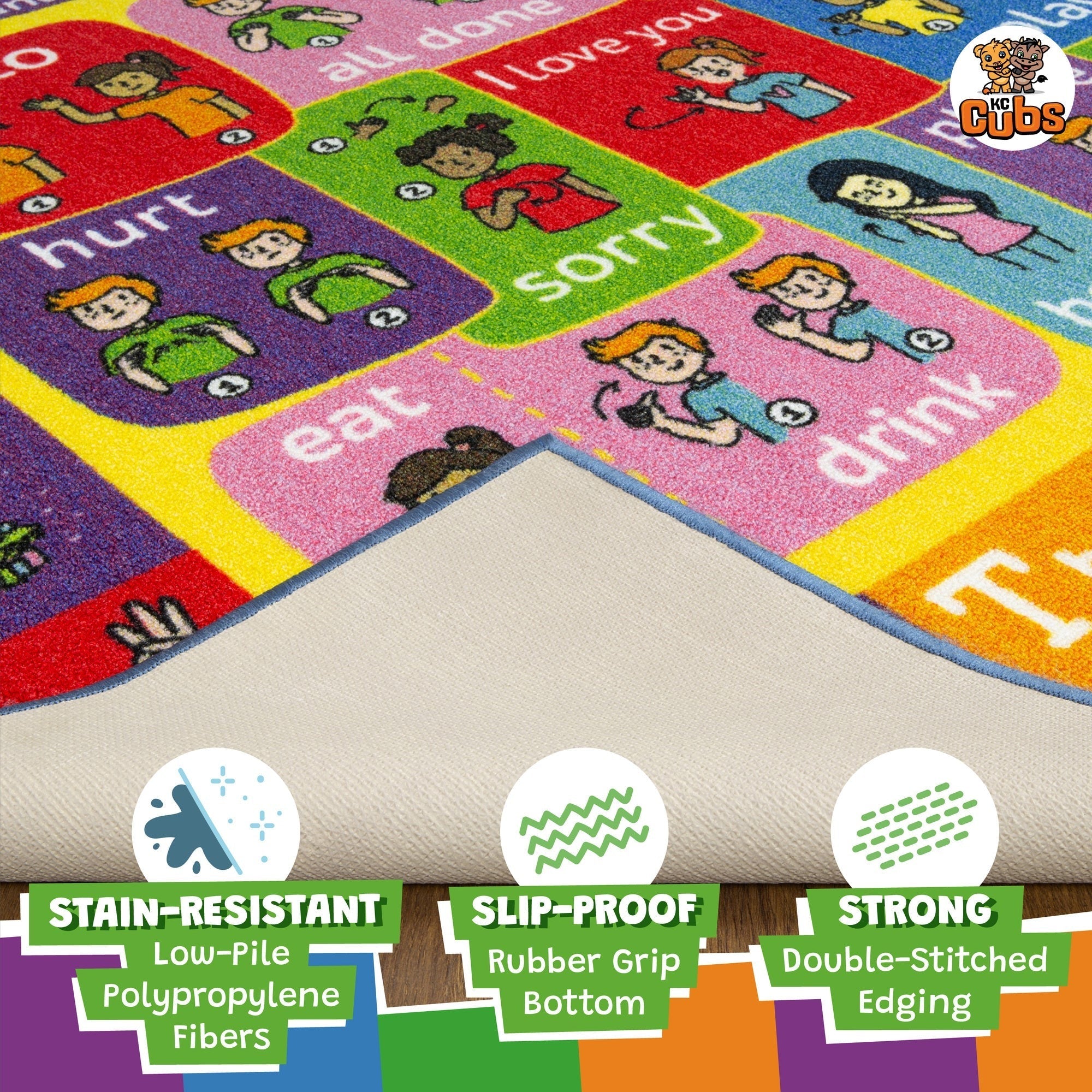 KC Cubs ABC Alphabet ASL Sign Language Educational Rug 3x5 Foot Playmat