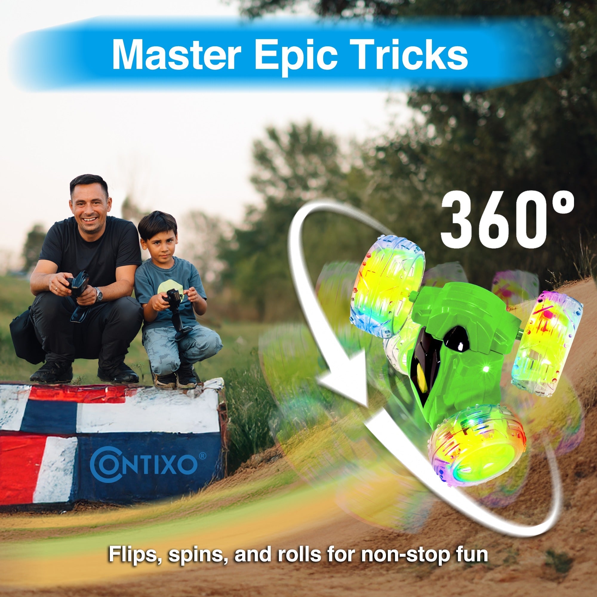 Contixo Flip Racer Remote Control Stunt Car With 360-Degree Action And LED Lights