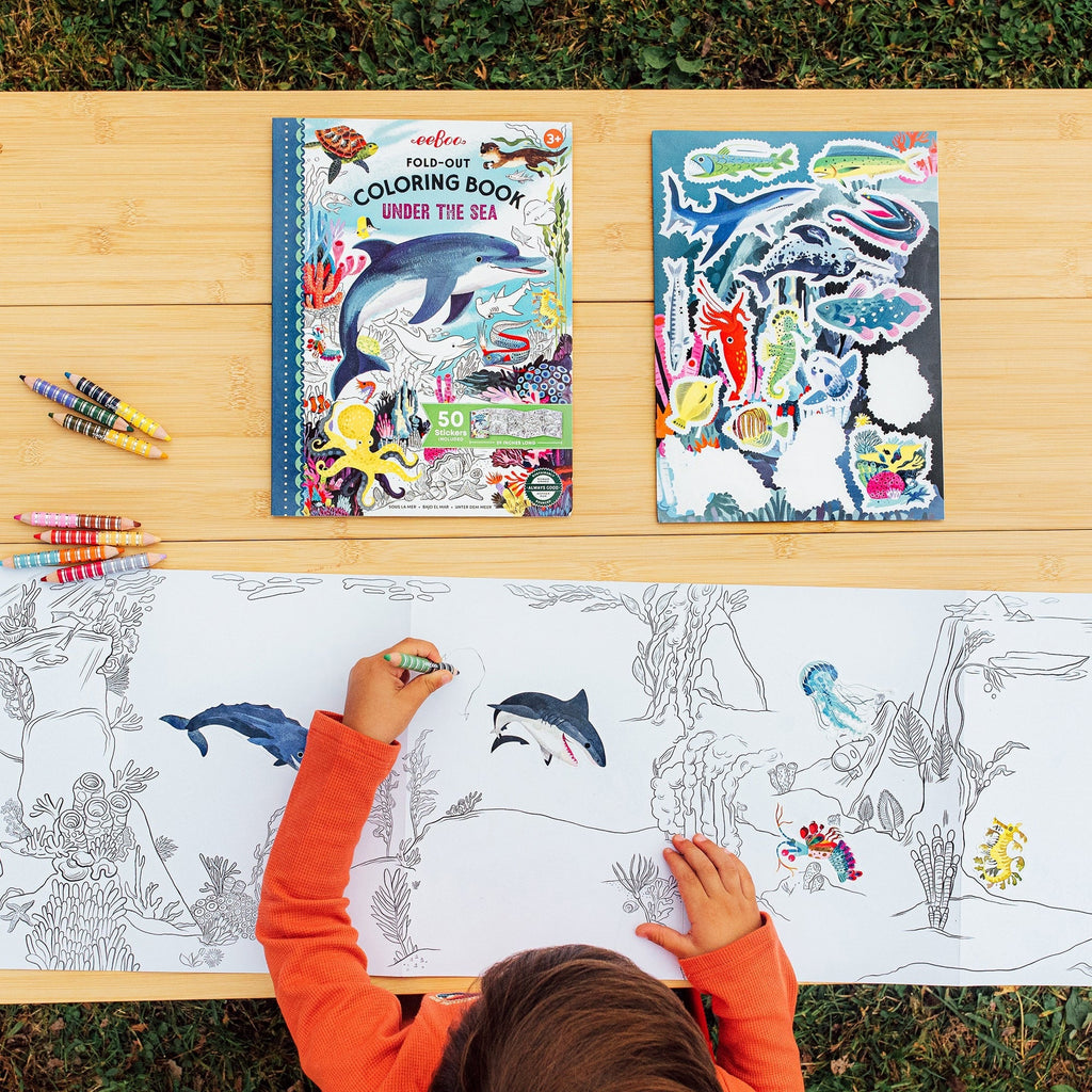 eeBoo Under The Sea Giant Fold-Out Coloring Book with 50 Stickers