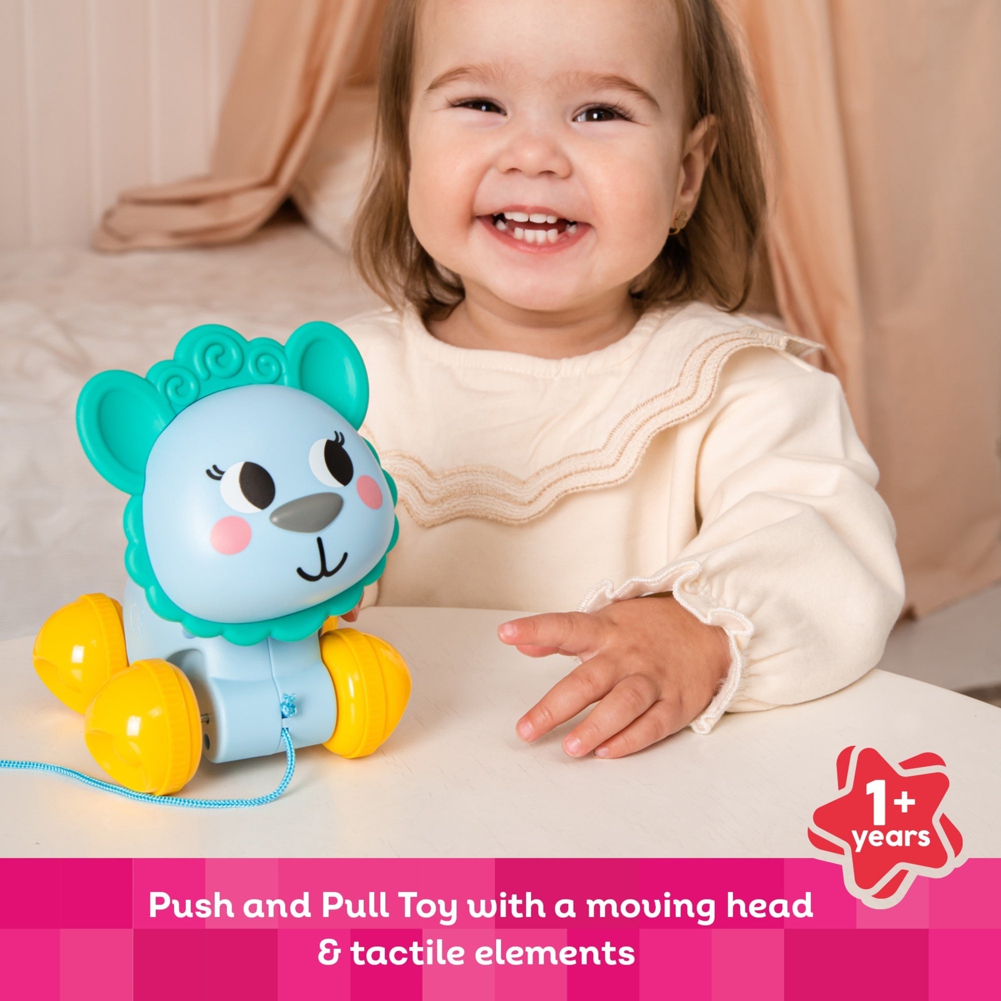 Kids Hits Push & Pull Llama Tactile Motion Toy With Rotating Head And Ratchet