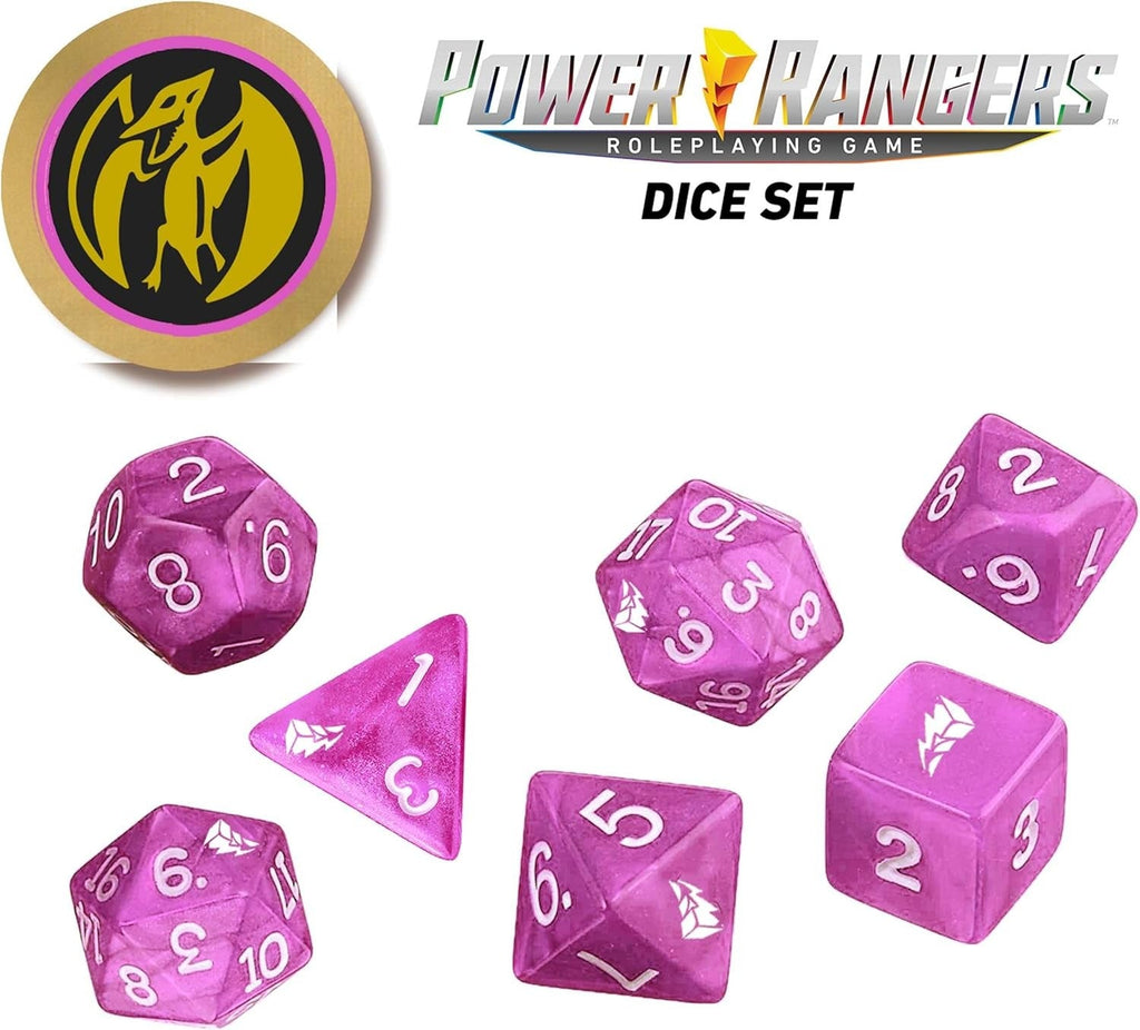 Power Rangers RPG Pink 8-Piece Custom Dice Set with Power Coin