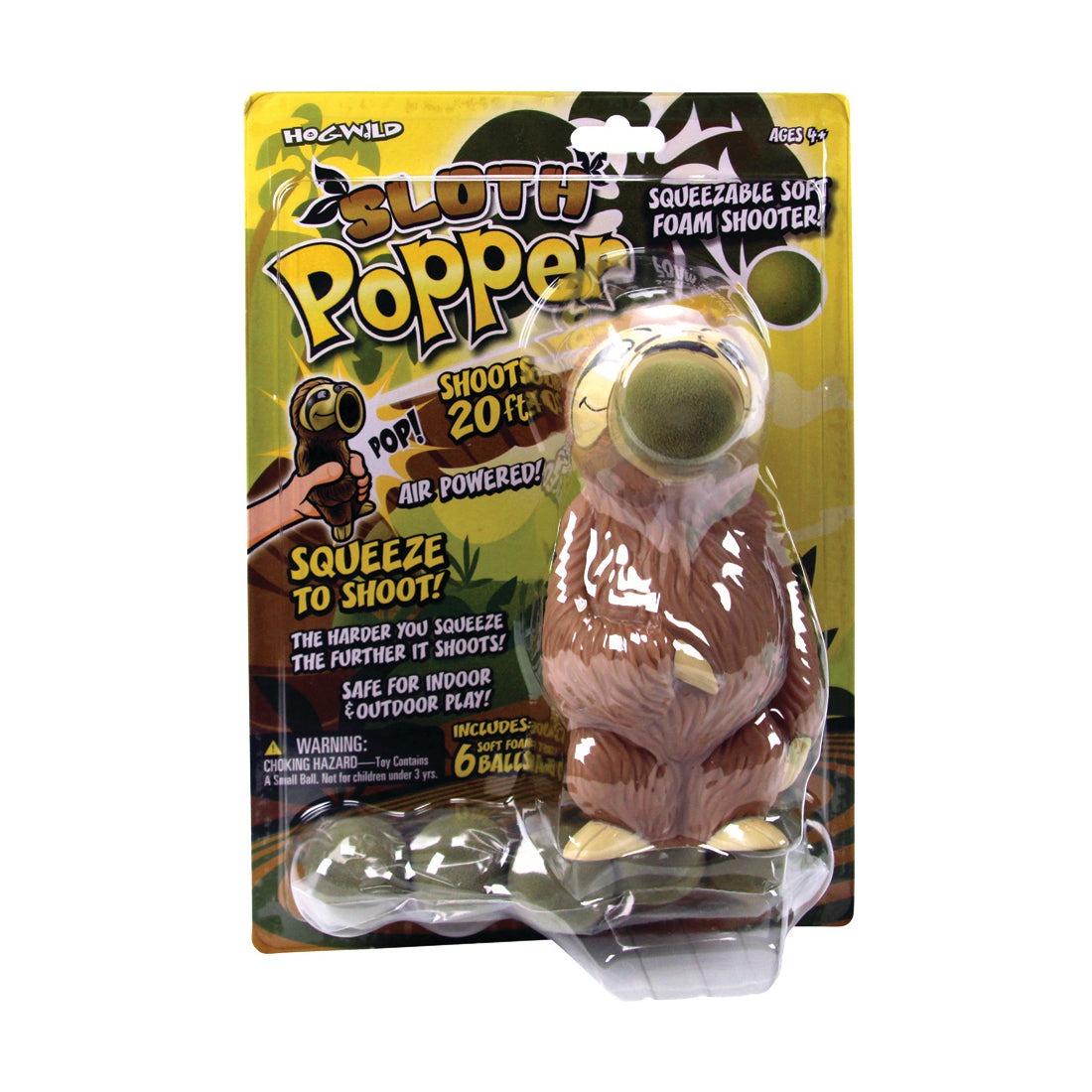 Sloth Popper Air-Powered Foam Ball Launcher With 6 Soft Foam Balls