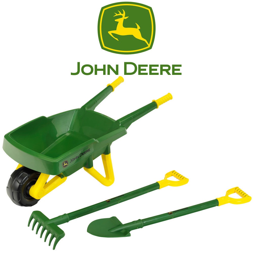 John Deere Wheelbarrow Play Set – Green & Yellow, 3pc, Ages 3+