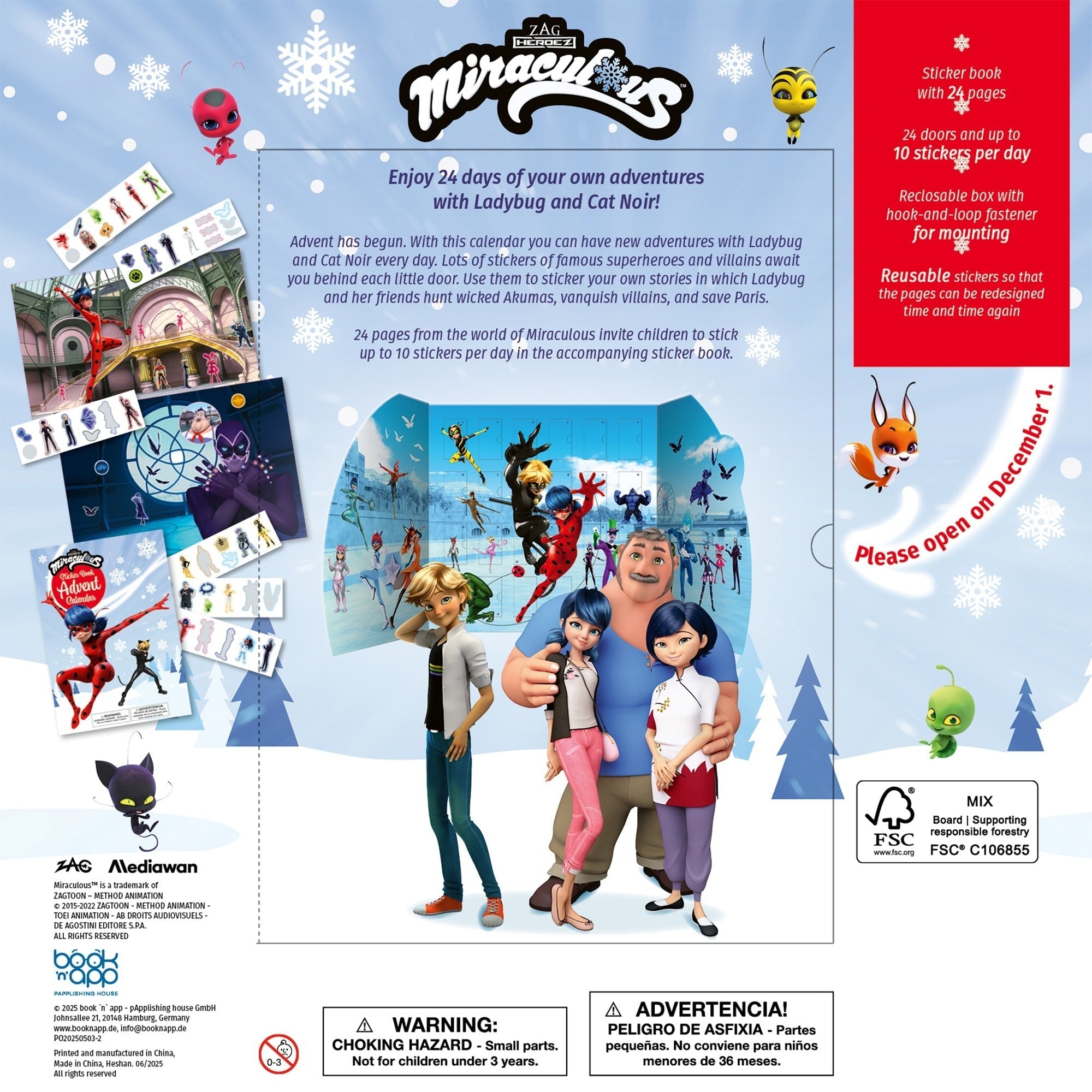 Miraculous Sticker Book Advent Calendar, 24-Door Stand, 210+ Stickers