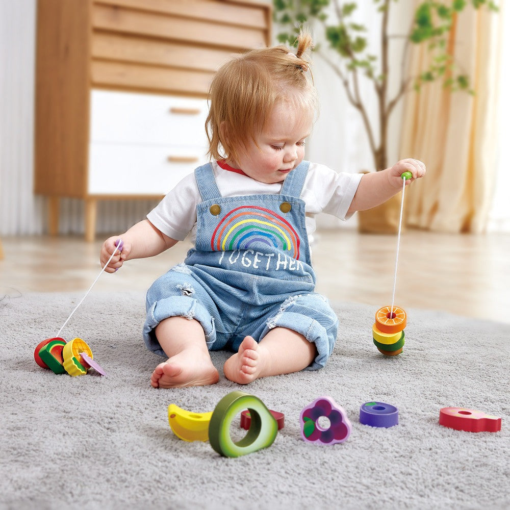 Hape Caterpillar Fruit Feast - 14pc Wooden Stringing Playset