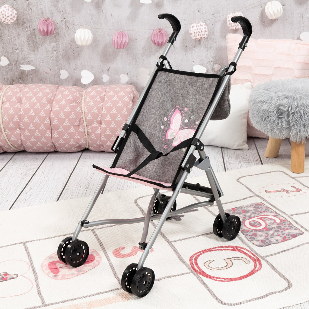 Bayer Design Doll Buggy Stroller With Butterfly Pattern And Storage Basket