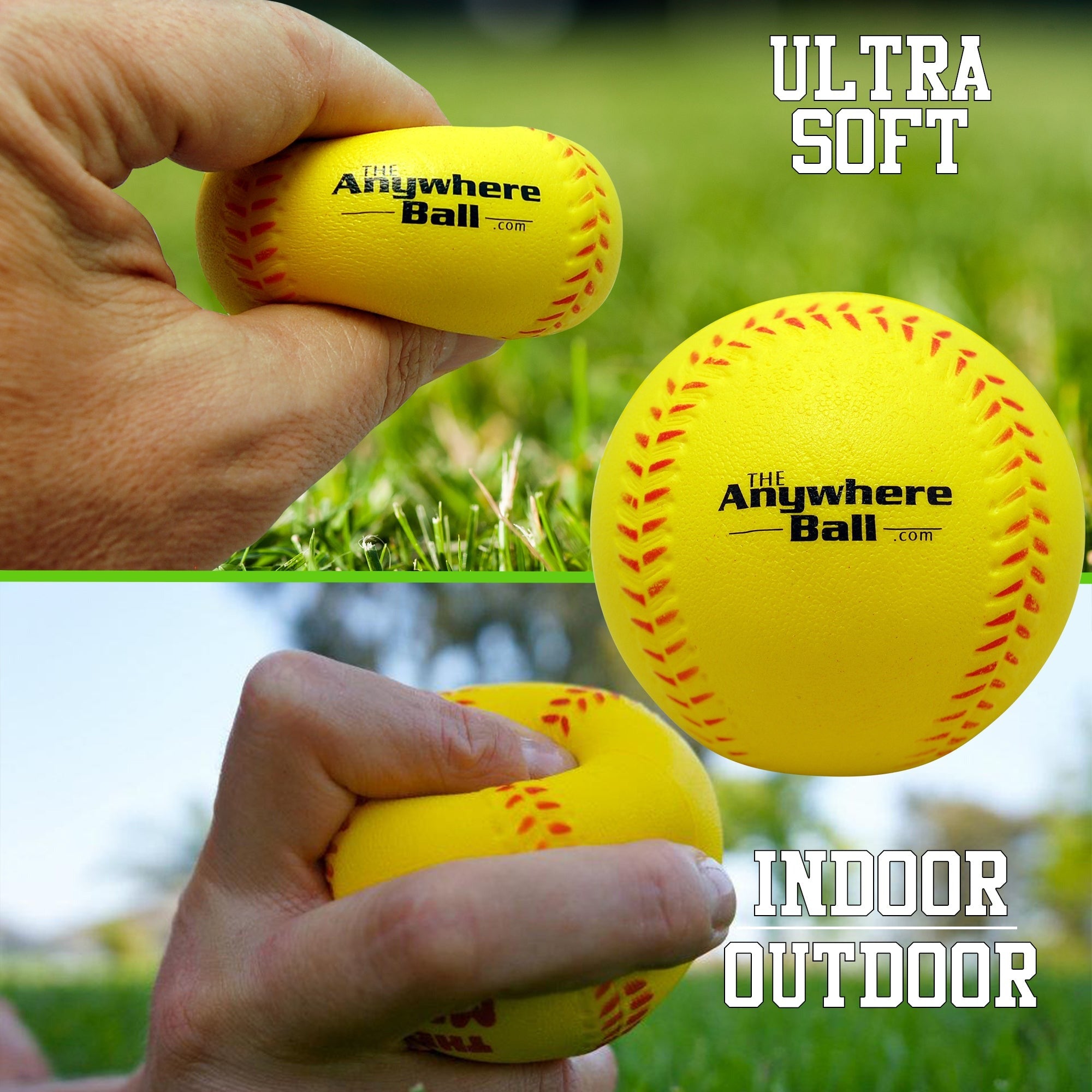 Anywhere Sports: The Anywhere Ball Squishy Foam Training Set - 6-Pack, 3" Yellow Balls for Baseball & Softball, Waterproof, Kids 3+