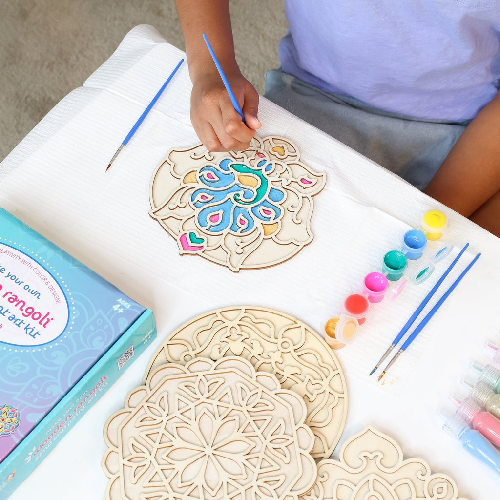 Kulture Khazana Wooden Rangoli 2-In-1 Sand Art & Paint Kit