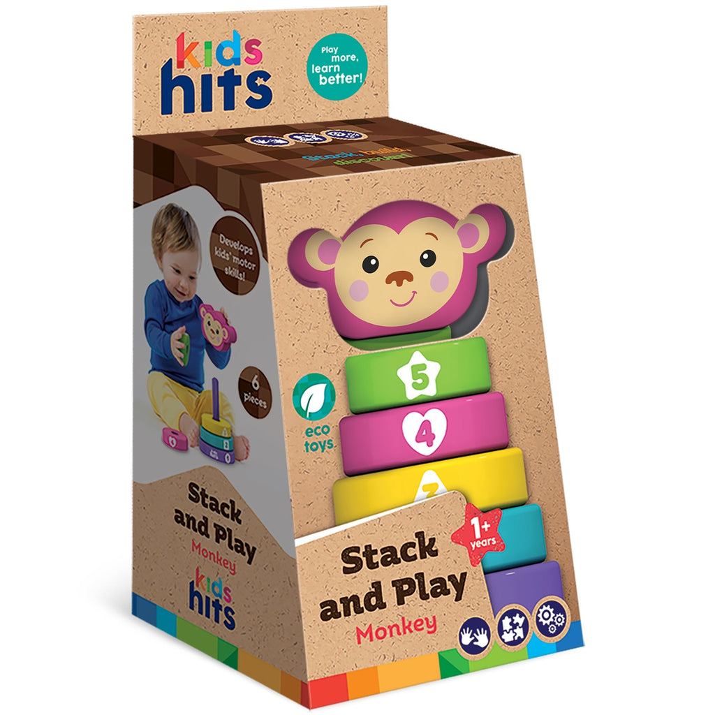 Kids Hits Stack & Play Monkey Wooden Stacking Ring Toy With Numbers
