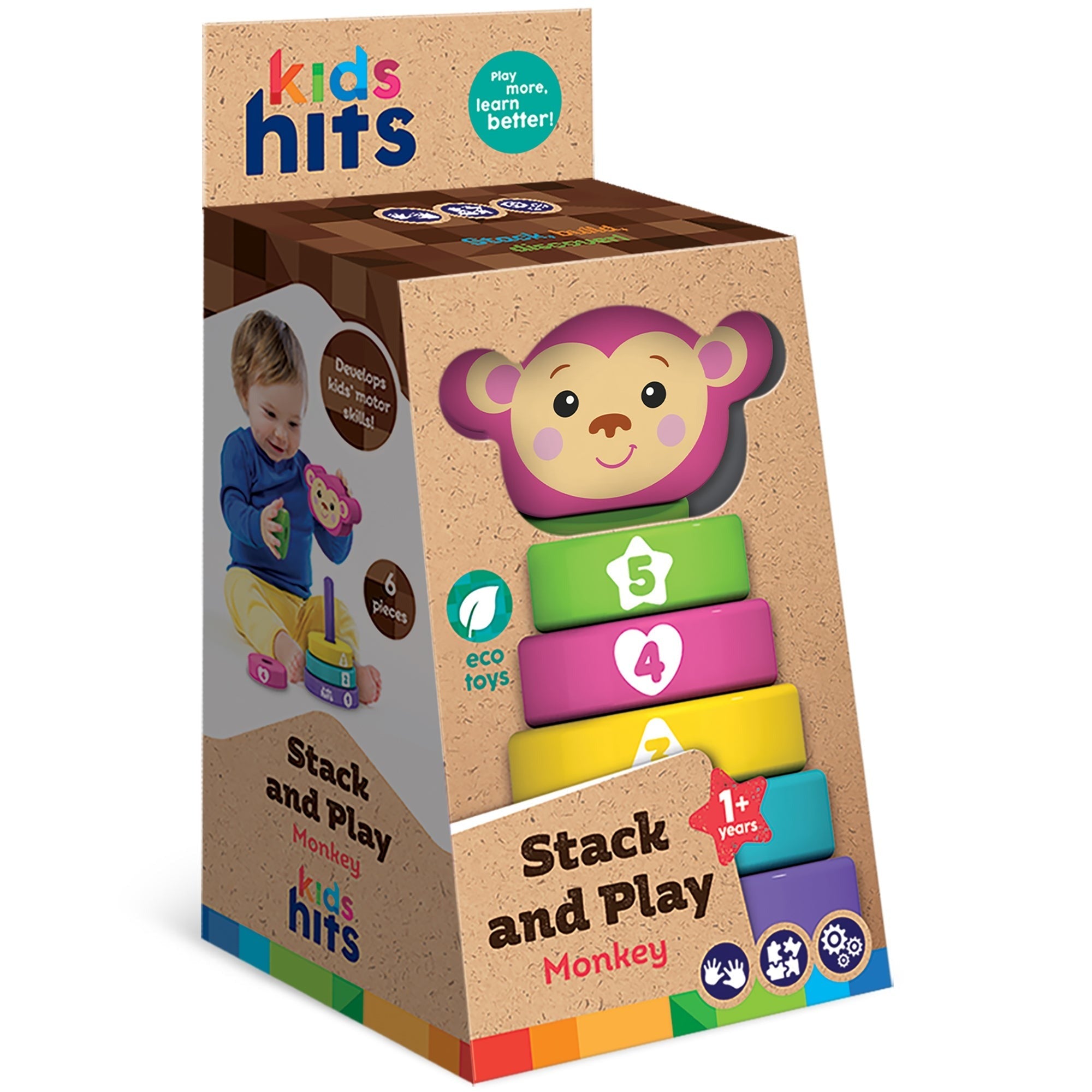 Kids Hits Stack & Play Monkey Wooden Stacking Ring Toy With Numbers