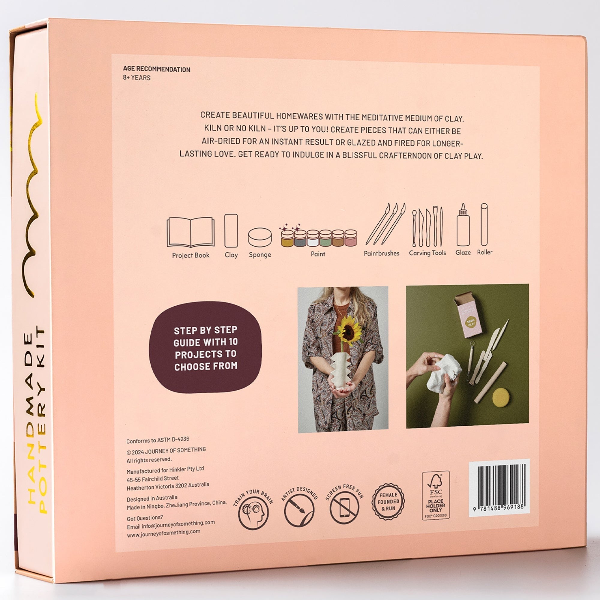 Journey Of Something Handmade Pottery Kit With Clay, Tools & Paints