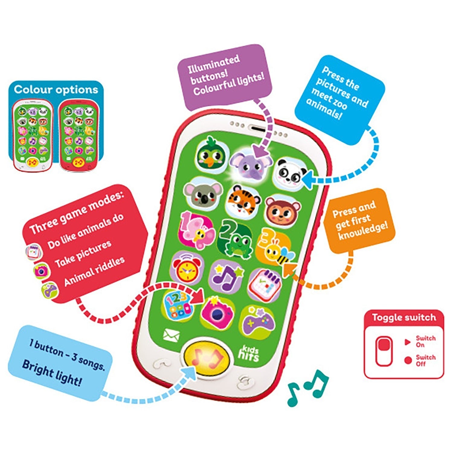 Kids Hits Light-Up Zoo Smart Phone Interactive Educational Toy With Animal Sounds & Songs