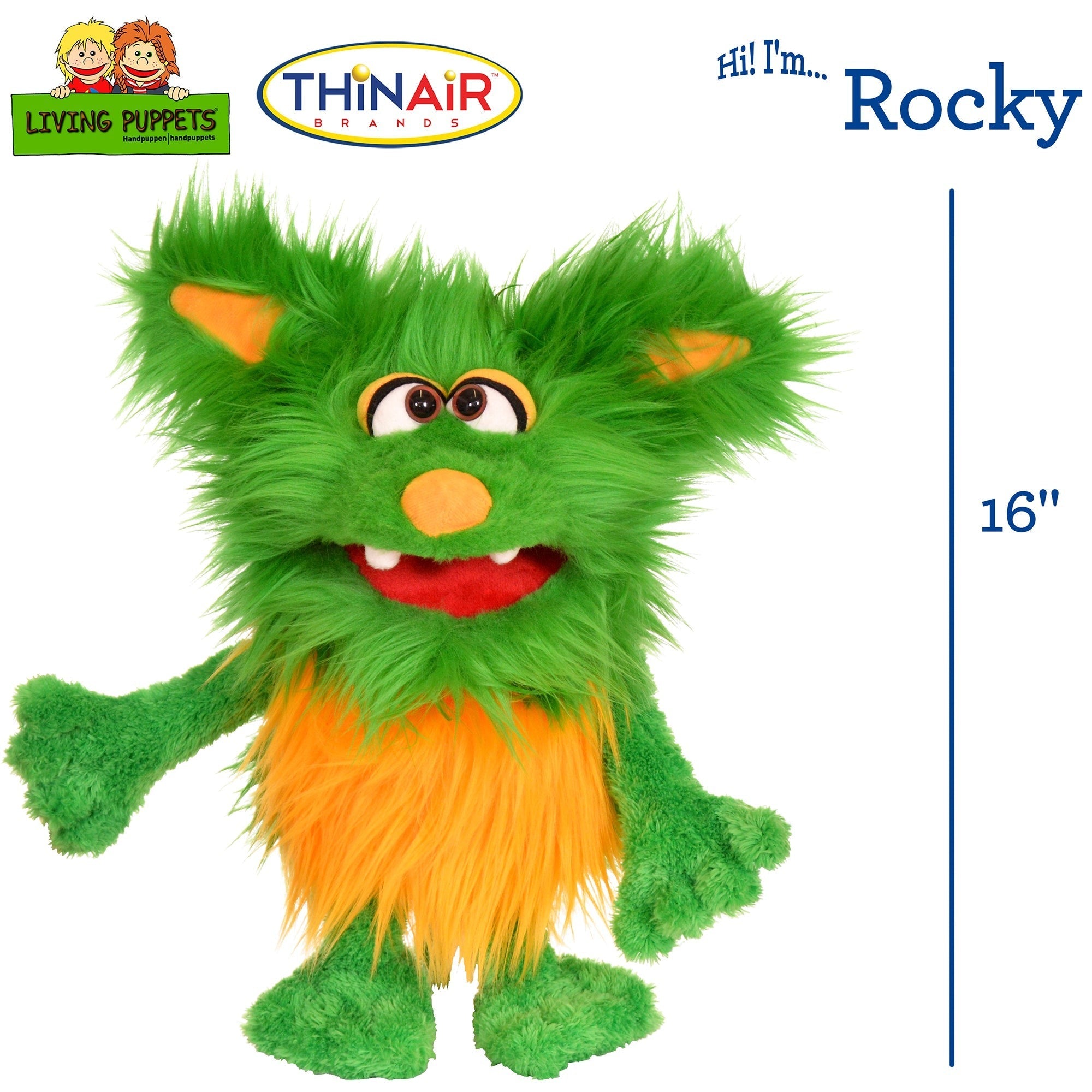 Living Puppets Rocky The Green Friendly Monster - 16" Plush Hand Puppet