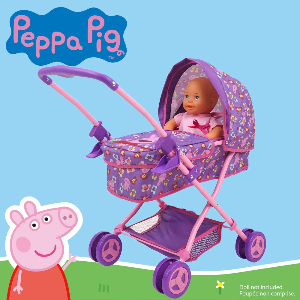 Peppa Pig Floral Fantasy Doll Pram with Retractable Canopy - Purple, Pink