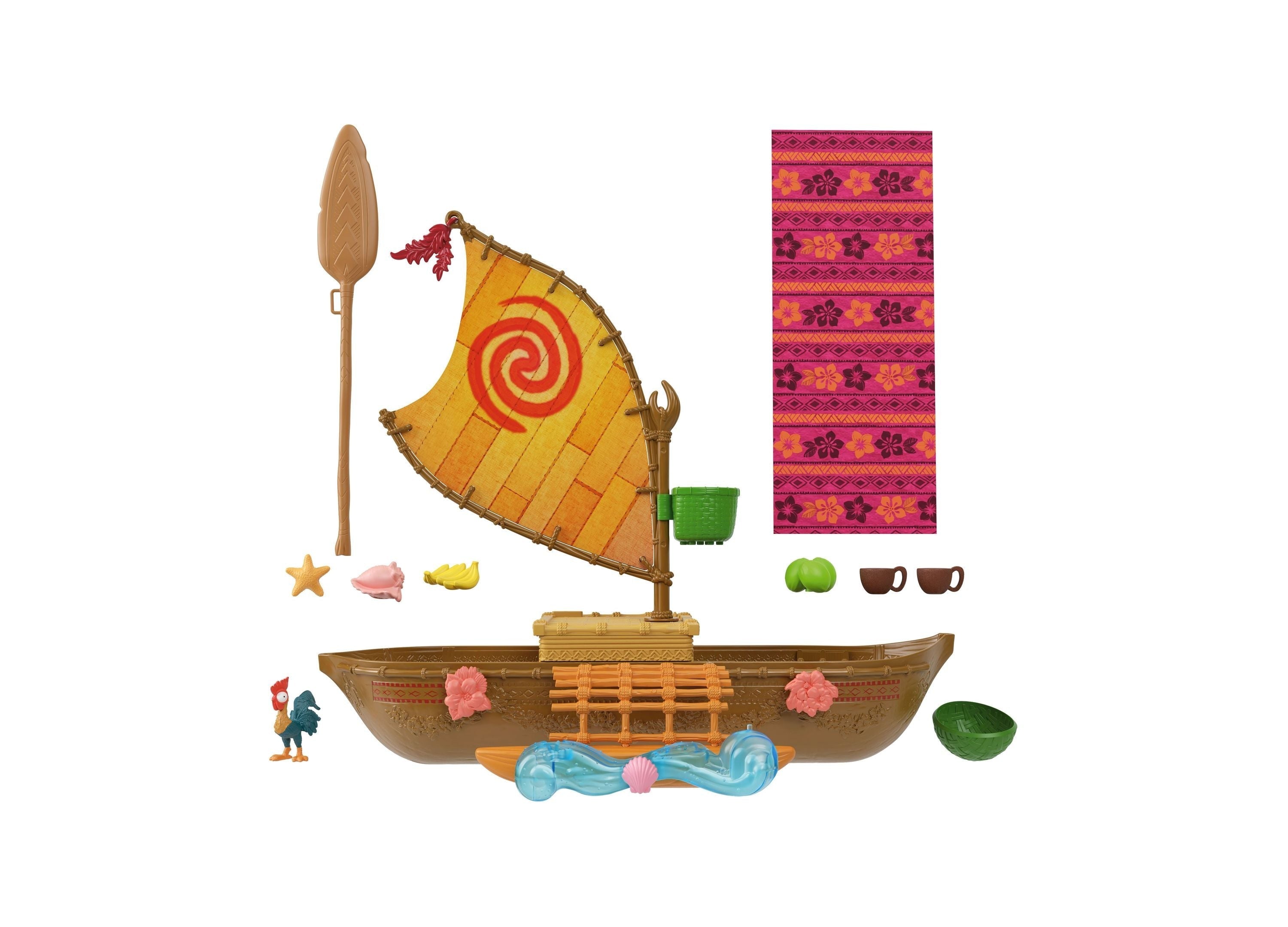 Disney Princess Moana Ocean Voyager Canoe Playset, Floating Boat, Fashion Doll Playset