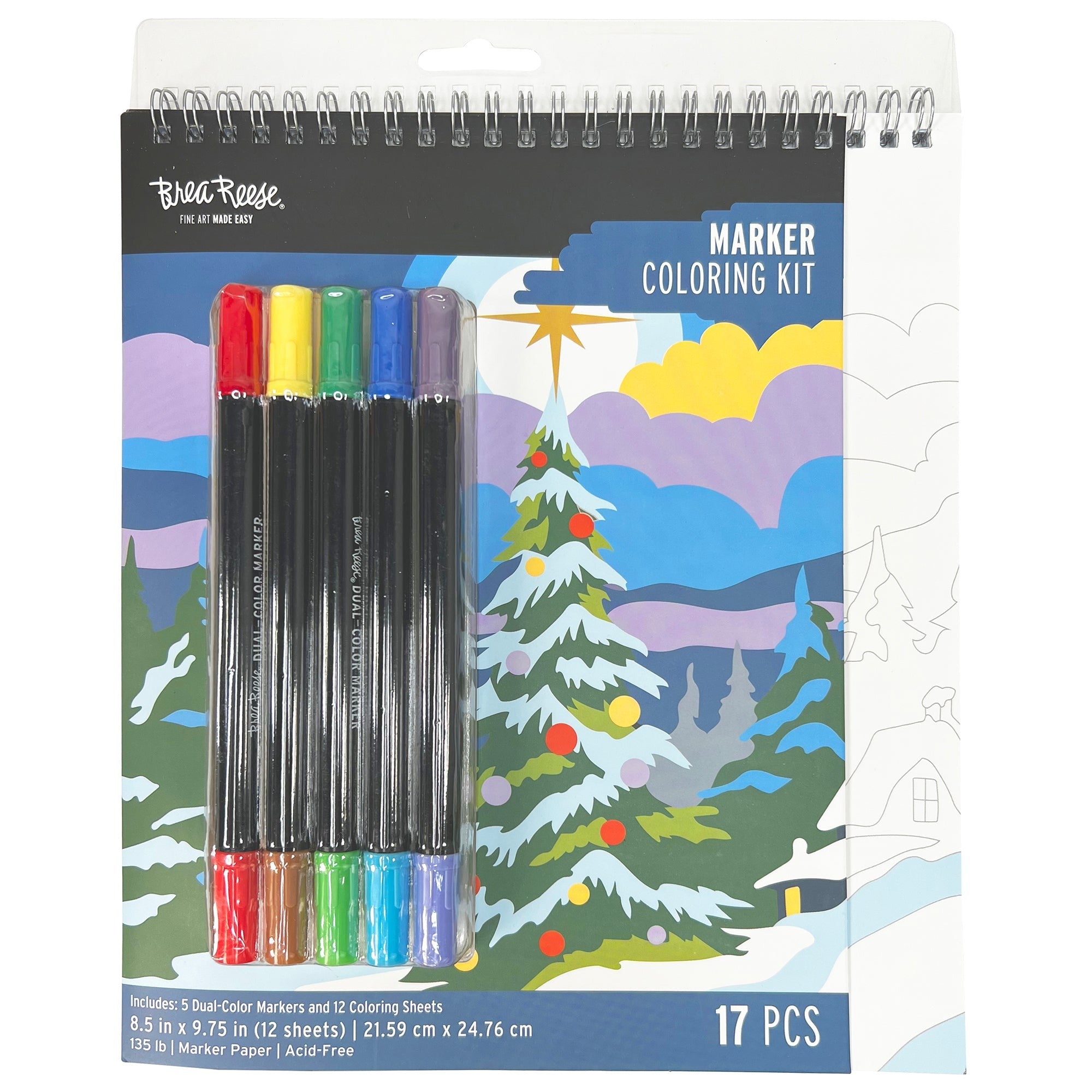 Vivid By Brea Reese Christmas Tree Marker Coloring Kit With 5 Dual-Color Markers
