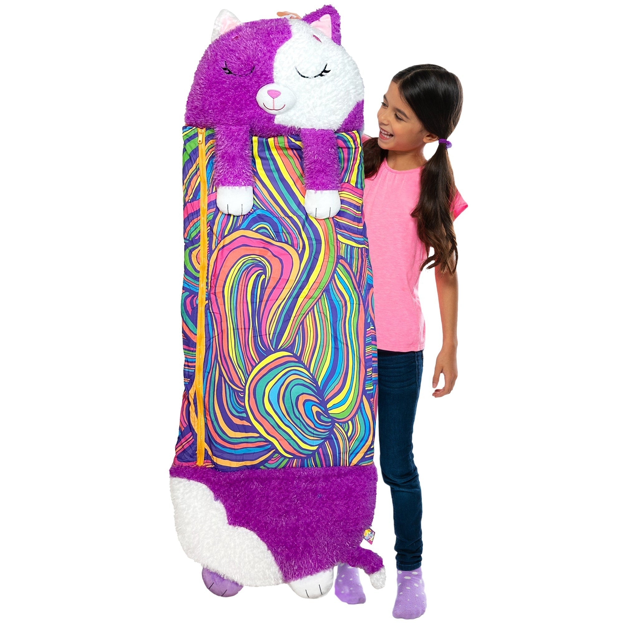 Happy Nappers Purple & White Cat Pillow & Sleepy Sack - 54x20-Inch