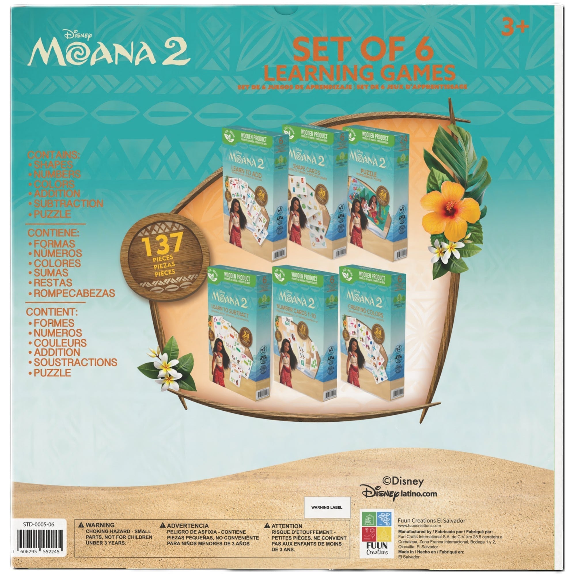 Disney Moana 2 Bilingual Learning Games 6-In-1 Wooden Flash Cards Set