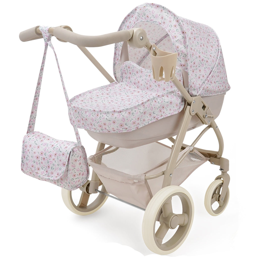 509 Crew Little Flora Bella 2-in-1 Doll Pram, Convertible Toy Stroller, 27.6-Inch