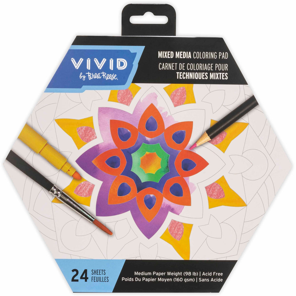 Mandala Mixed Media Coloring Pad - 24 Hexagon Sheets, 160gsm Acid-Free Paper
