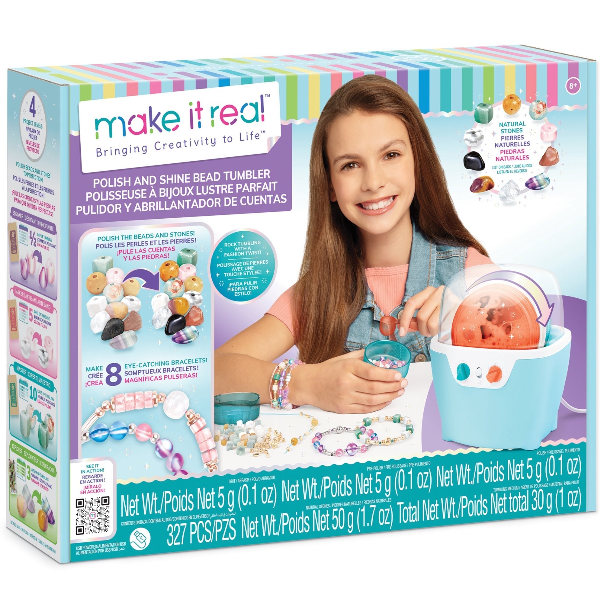 Make It Real Polish & Shine Bead Tumbler - 327pc Jewelry Craft Kit - USB Powered